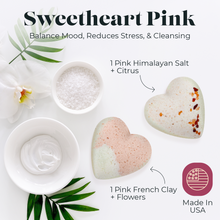Load image into Gallery viewer, 2 XL Heart Shaped Bath Bombs!, Handmade, all Natural, Organic, Moisturizing, fizzy. With Shea, Cocoa Butter